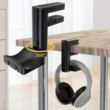 1 pieza Soporte ajustable para auriculares para colgar debajo del escritorio, con gancho giratorio universal para sujetar auriculares, soporte para auriculares debajo del escritorio