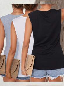 3 pièces T-shirt de sport multicolore sans manches pour femme, T-shirt de cyclisme, de jogging, de randonnée mode ample et doux, T-shirt à col en V confortable et manches courtes pour femme, hauts casual pour femme, printemps-été, convient pour le sport de rue casual, très confortable t-shirt pour femme