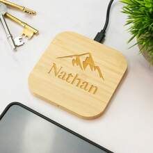Personalized Bamboo 15W Wireless Charger Custom Engraving Text, Wedding Gift Anniversary Custom Charger Gift, Personalized Gift For Boyfriend - Best Man Customized Gifts, Groomsmen Gift, Present For Dad Husband Boyfriend, Best Gift For Birthday, Wedding Anniversary, Valentine's Day, Father's Day