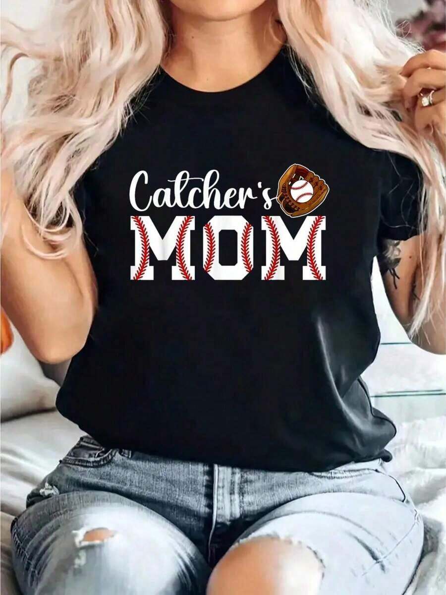 Camiseta de mamá de receptor de béisbol - Negro - Ver 1