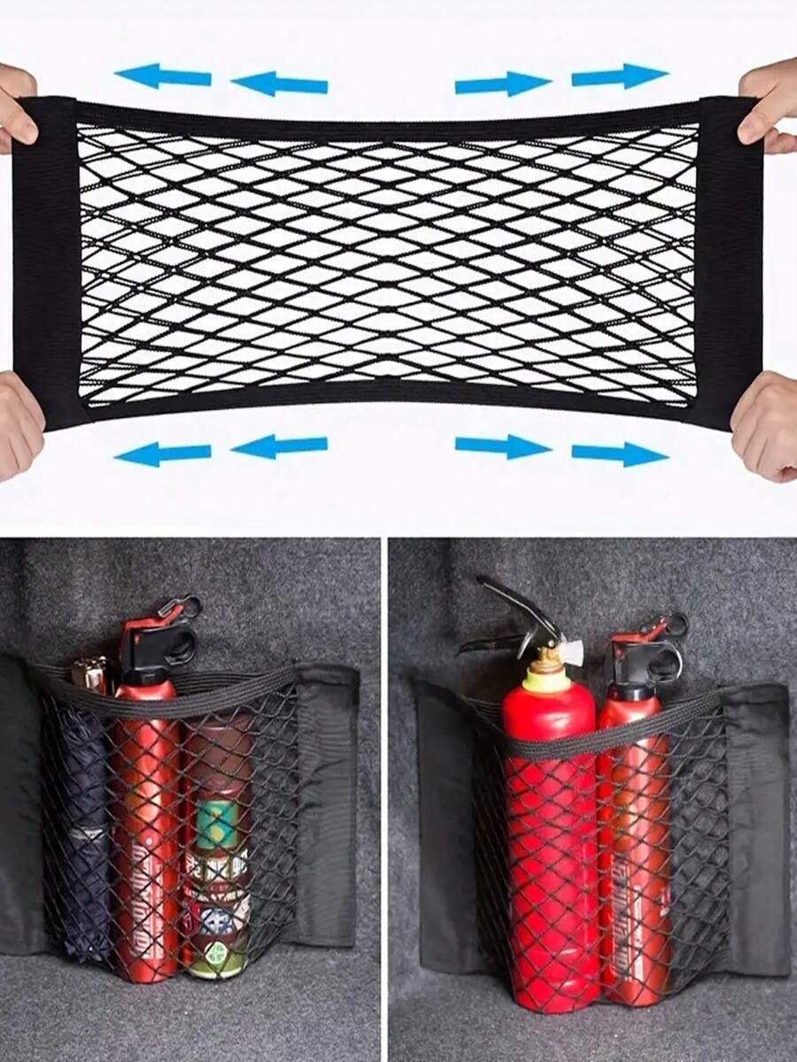 1pc Mesh Cargo Net, Car Storage Net, Wall Sticker Organizer Pocket, Elastic Mesh Net For Trunk Storage Rack, Cabinet Organizer
