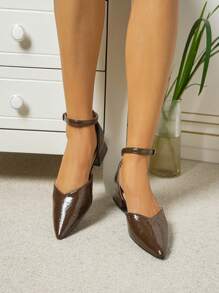Sandales à talon épais à bout pointu et à lacets de couleur unie pour femmes, convenant pour s'assortir à diverses robes élégantes, au printemps et à l'automne