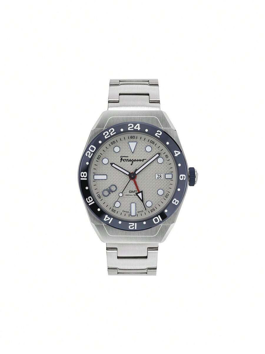 Salvatore Ferragamo SLX GMT Quartz Watch For Men Watches Business Casual Wrist Watch Grey Dial Men's Watch with Luminescent Hands ,Gift For Him - 灰色 - 查看 1