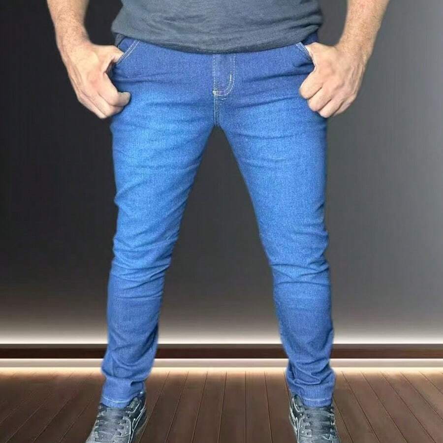 Jeans 36-56 PLUS Black Medium Dark Men's Laicra Slim Basic Casual Premium Direct From The Factory With Elastane - Rửa tối - Xem 1