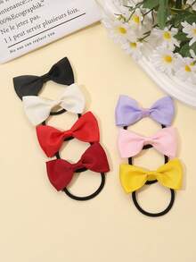 6pcs/Pack Twins Bow Elastic Hair Ties For Girls, Teen Hair Accessories - Black - View 2