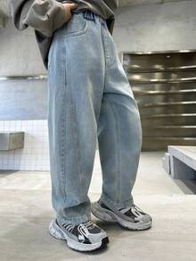 Boys' Loose Straight Leg Jeans, Suitable For Daily, School, Outdoor & Casual Wear, Autumn - Baby Blue - View 6