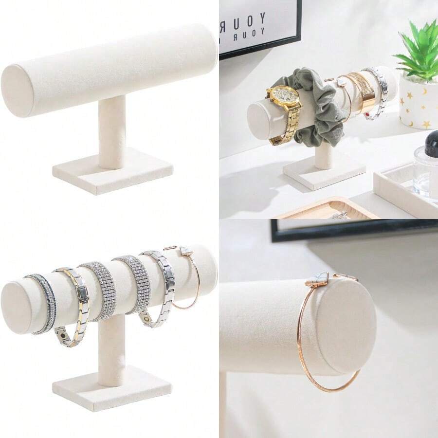 Soporte en forma de T para exhibir pulseras, relojes y joyería. Organizador de pared para vender y mostrar pulseras, relojes y accesorios para el cabello, color beige