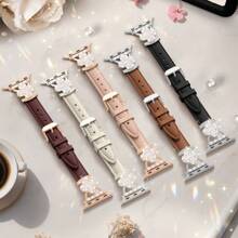Luxuriöser Lederband-Kompatibel mit Apple Watch Band, dünnes Frauen Armband kompatibel mit Bändern Serie 10/9/8/7/6 5/4/3/SE/2. Generation/Ultra/2 46mm 49mm 45mm 44mm 42mm 40mm 41mm 38mm Armband Smartwatch Zubehör