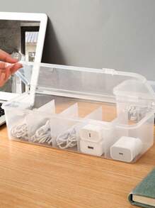 1 pieza Caja de plástico transparente multifuncional - Contenedor de gran capacidad, adecuado para organizar ropa interior, calcetines, cuentas, manualidades, joyas, lazos para el cabello, pintura de diamantes, bolsitas de té, café instantáneo, sobres de azúcar, auriculares, cables, cargadores, señuelos de pesca y pequeños artículos. Clasificación y almacenamiento para el escritorio de la oficina, la mesa del hogar, el gabinete de noche, a prueba de polvo y resistente al agua