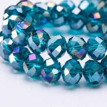 6mm & 8mm Flat Peacock Blue AB Color Cut Glass Beads, Wheel-Shaped Suitable For Jewelry DIY Bracelet Necklace