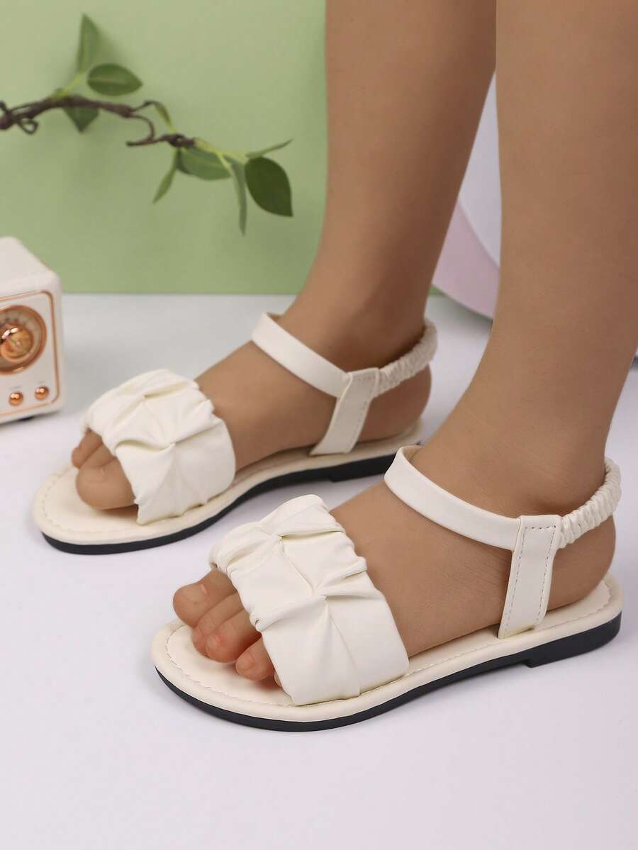 Children's Fashion Outdoor Sandals, Summer Square Toe Flat Shoes, Lace-Up Sandals, New Girls Shoes, Fashionable Beach Slippers - Beige - View 1
