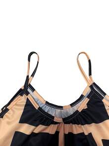 女士全印花无袖连体裤 - 圆领吊带连体裤，度假沙滩装，飘逸夏季短款连体裤，休闲夏季吊带连体裤 - 黑色 - 查看 7