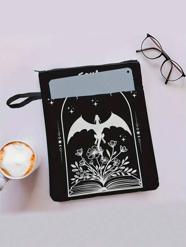 In My Fantasy Time Book Cover - Gothic Fantasy Design With Bats, Stars And Crescent Moon, Washable Fabric, Zipper Cover For 11x8.7 Inch Book, Book Bag, Book Cover, Gothic Book Cover, Crescent Moon Design