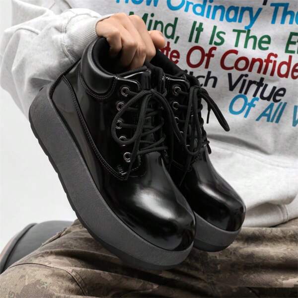 New Stylish Men's High-Top Lace-Up Waterproof Snow Boots, Niche American Streetwear Style, Personalized, High Platform, Lightweight, Premium Feel, Chunky Sole