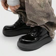 New Stylish Men's High-Top Lace-Up Waterproof Snow Boots, Niche American Streetwear Style, Personalized, High Platform, Lightweight, Premium Feel, Chunky Sole