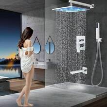 LED Shower Faucet Set, Shower System With High Pressure 8-Inch Rainfall Shower Head And Handheld Spray, Bathroom Luxury Rainfall Mixer Shower Complete Combination Set - Chrome - View 2