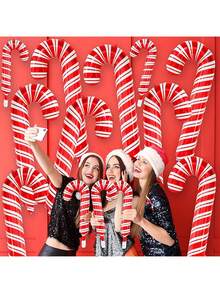 10 piezas de globos con forma de bastón de caramelo rojo, de 33.46 pulgadas y 13.78 pulgadas, adecuados para decoración de fiestas de Navidad, Año Nuevo, cumpleaños y aniversario, globos de regalo de Navidad