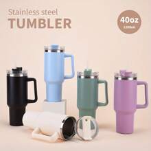 Tasse isotherme de 40 oz (1200 ml) avec poignée, bouteille d'eau sous vide, tasse à eau thermique avec couvercle, paille, en acier inoxydable pour boissons chaudes et froides, tasse à café portable grande taille pour café chaud et froid