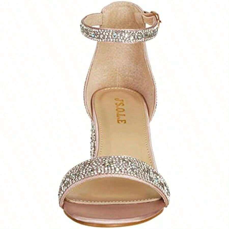Women's Sparkly Open Toe Low Block Heel Rhinestone Dress Sandals Wedding Shoes For Bride - 12 - View 1