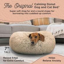 Original Calming Donut Dog And Cat Bed Shag Faux Fur Taupe Small 23in X 23in Helps Provide Anxiety Relief For Pets - 灰褐色沙格 - 查看 2