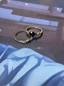 2 Pieces Set New Style Luxury Inlaid Zirconia Heart-Shaped Fashion Versatile Ring, Suitable For Women Girlfriend Anniversary Gift Jewelry