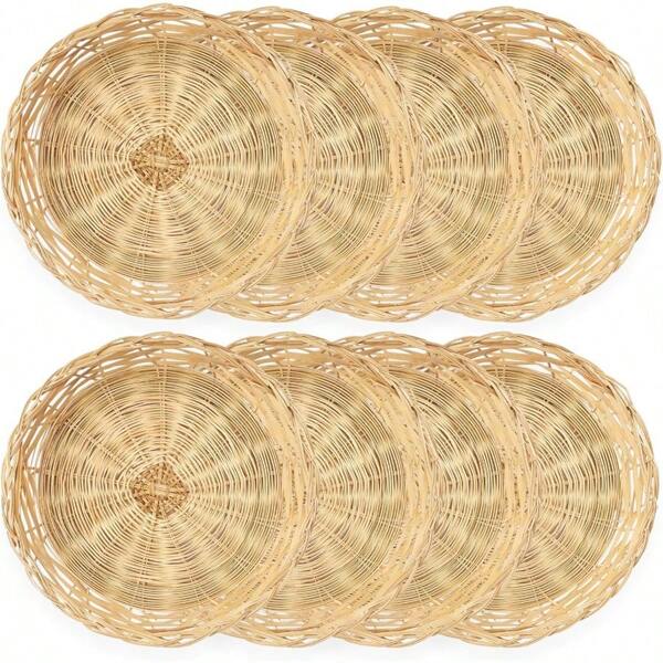 8 Pack Bamboo Paper Plate Holders, 10 Inches Reusable Wicker Charger Plates For Dinner Plates Natural Hand Woven Wicker Paper Plate Baskets For Home Party Daily Dinning Picnic