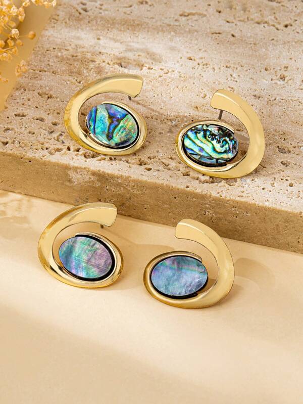 1 par de pendientes exagerados y elegantes de estilo europeo y americano con espiral vórtice de concha, incrustados con coloridas conchas de Nueva Zelanda, apropiados para la playa, uso diario, fiestas y citas