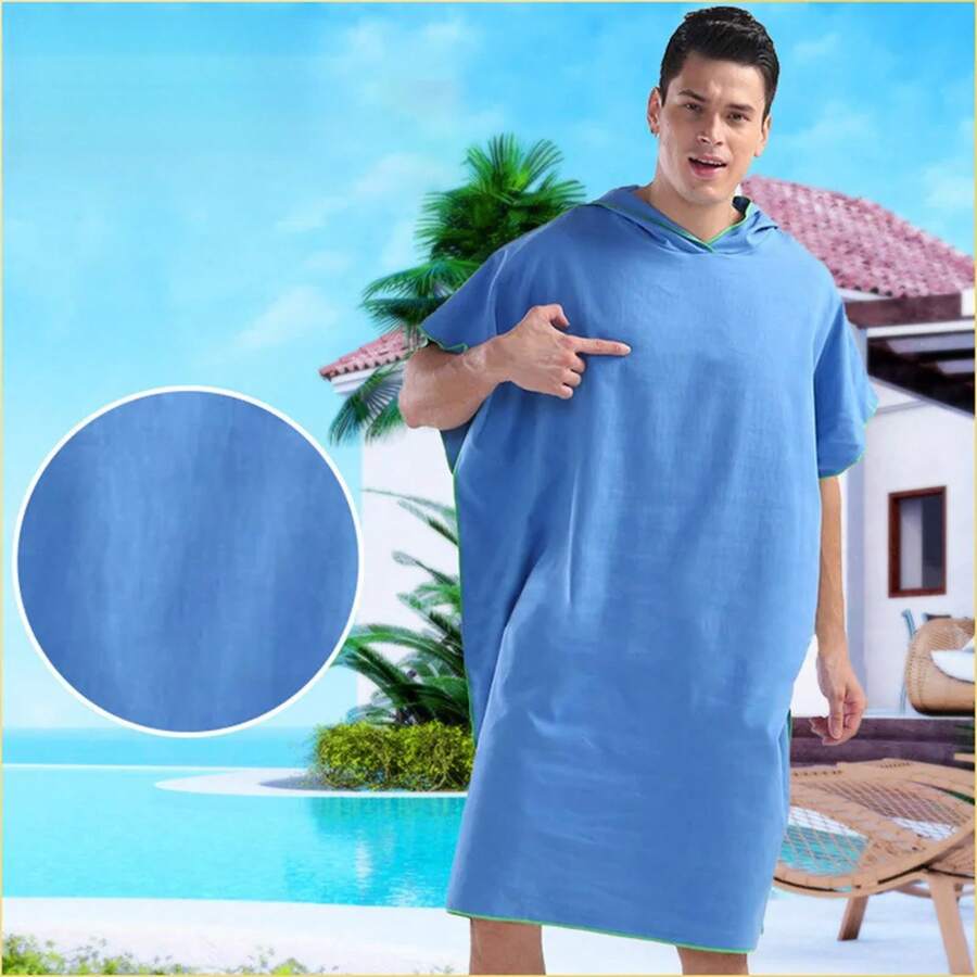 Quick-Drying Changing Robe Quick Dry Bathrobe Hooded Absorbent Bath Towel Swimming & Fitness Absorbent Bathrobe - Grey - View 1