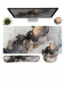 四合一键盘鼠标垫套装，包含大号鼠标垫、键盘腕托、鼠标腕托和杯垫，符合人体工学设计，适用于家庭办公室电脑桌。 - 彩色 - 查看 13