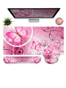 四合一键盘鼠标垫套装，包含大号鼠标垫、键盘腕托、鼠标腕托和杯垫，符合人体工学设计，适用于家庭办公室电脑桌。 - 彩色 - 查看 10