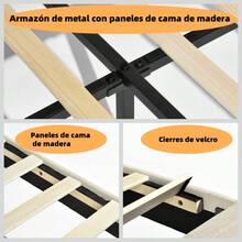 Double Bed Frame, 206 x 153 cm Queen-Size Upholstered Bed Base with Backrest, Double Bedroom Bed Structure - Beis - Ver 2