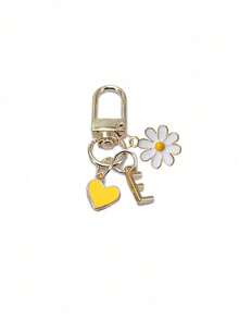 1pc Personalized Yellow Heart Pendant, Customizable With Initial Letter & Daisy Pattern, Heart Pendant, Daisy Keychain, Letter Keychain, Heart Keychain Accessory, Customized Bag Charm, Gift, Keychain, Unique Phone Accessory, Minimalist Design - Multicolor - View 15