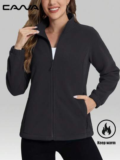 Cavva Dam Termofodrad jacka med hel dragkedja, huva, lätt, varm, avslappnad, långärmad, träningsfickor, kappa, löpning, fiske, träning, arbete, vinter, skidåkning