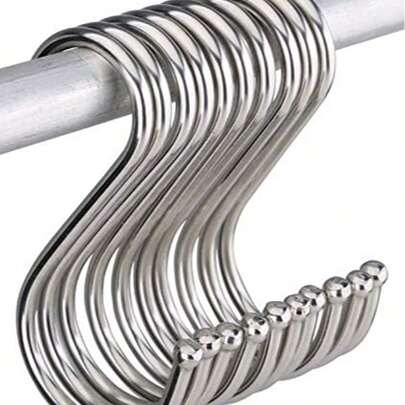 10pcs Stainless Steel S-Shaped Hanging Hooks For Wall-Mounted Meat Processing And Grilling Station, Heavy-Duty, Rust-Resistant, Professional-Grade Kitchen Hooks For Hot Smoking, Cold Smoking, Game Hanging, Drying, Grilling, Barbecue Prep, Outdoor BBQ And Indoor Smokehouse Organization, Space-Saving, Easy-Clean, Durable, Multipurpose Kitchen Decor