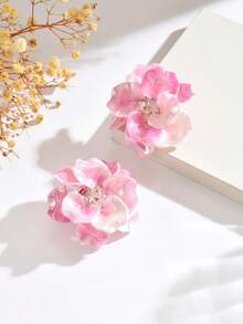 一对手工制作的夸张彩色3D花卉水晶巴洛克耳环，飘逸优雅的耳环，适合女性日常、度假、派对佩戴（请注意，由于拍摄角度和光线原因，可能存在色差） - 粉色 - 查看 4