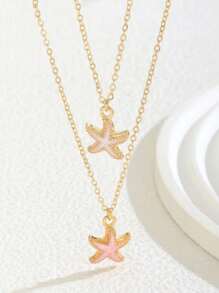1 Peça Colar de Pingente de Estrela do Mar Colorido com Corrente Dourada Minimalista Exagerada (Cartão Aleatório)