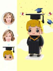 1pc Custom Brick Figure 300pcs+, Personalized Brick Figures,Custom Minebrick, Customized Brick Heads Square Face, Custom Brick Figures Custom Minifigure Gift For Ages 14+ To Adult, Class Of 2026, Custom Brick People, Personalized Mini Building Block Set, Small Particle Photo Building Blocks Set - Graduation 2 - View 2