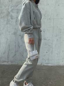 Damen Herbst Winter Hoodies Anzug Solid Lässig Warm Fleece 2 Stücke Set Trainingsanzug Pullover Jogginghose