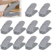 VA-Cerulean 10/30 Pieces Adjustable Shoe Rack PP White Shoe Stacking Rack Shoe Storage Rack Space Saving Two-Tier Shoe Organizer Non-Slip Shoe Cabinet [10/30 Pieces – Gray] - Grey - View 2