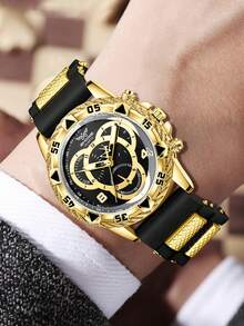 1PC Mn's Black Strap Fashionable Casual Arabic Numeral Scale Quartz Watch Suitable For Daily Wear Decoration Or Holiday Gifts - Black - View 3