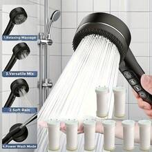 布拉格淋浴喷头，增压水压，多种喷洒模式可调 - 节水设计，内含8个替换滤芯！ABS材质浴室配件 | 强力增压过滤手持淋浴喷头
