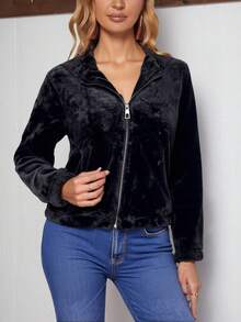 Chamarra para Mujer Dirario Frio Cómoda Estilo Casual Diario Día Abrigadora Moderna - Negro - Ver 1