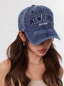 1 pezzo Cappellino da baseball vintage lavato rosso - Ricamato "NEW YORK EST.1625", stile vintage unisex, cappelli per la stagione del ritorno a scuola degli studenti, regolabile per uscite casual e viaggi
