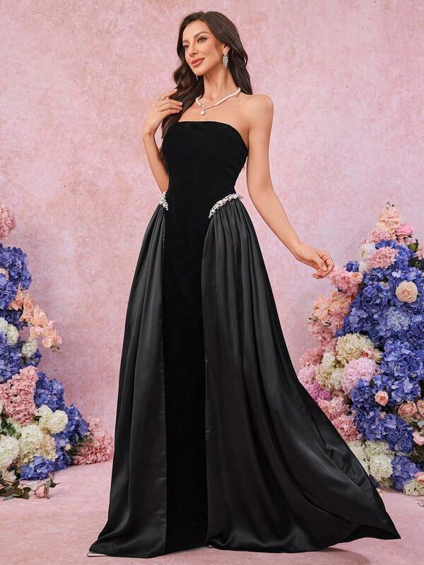Women's Strapless Vintage Crystal-Embellished Evening Gown