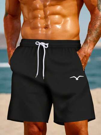 Plus Size Men Casual Outdoor Seagull Graphic 3D Digital Print Daily Casual Vacation Loungewear Drawstring Shorts, Single Layer No Lining,Hawaiian