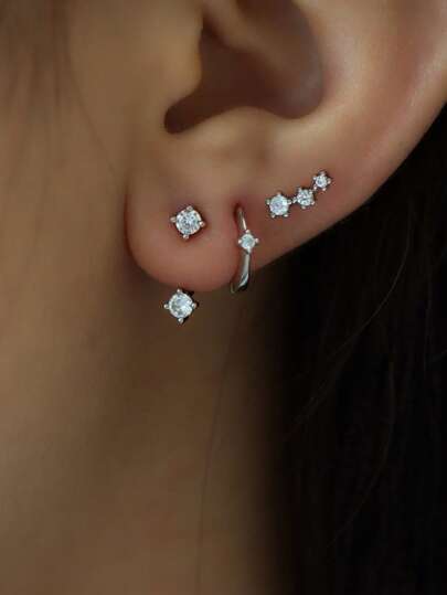 3 pezzi set di orecchini minimalisti con zirconia cubica, adatti per uso quotidiano, ufficio, appuntamenti e feste per donne