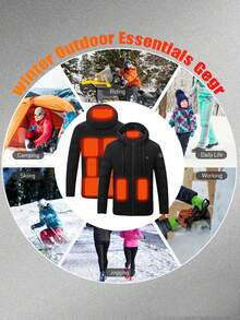 Veste à capuche chauffante pour hommes, couleur unie, manches longues, avec poches zippées. Contrôle unique, 9 zones de chauffage, isolation thermique, manteau d'hiver