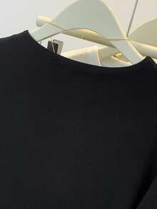 女式纯色抽绳设计休闲日常百搭 T 恤，不对称百搭修身简约上衣，秋季