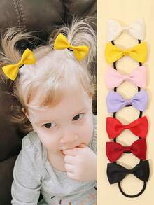 6pcs/Pack Twins Bow Elastic Hair Ties For Girls, Teen Hair Accessories - Black - View 3