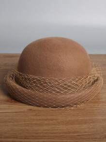 1 peça, boina nova, 2025, chapéu de feltro estilo francês para mulheres, outono/inverno, vintage, versátil, feltro de lã, aba enrolada, véu de malha, roupas de outono